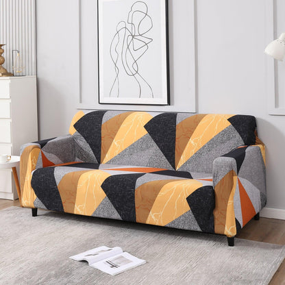 Elastic Stretchable Printed Sofa Cover, Multicolor Geometric Abstract - HOKIPO | Har Ghar ka Humsafar