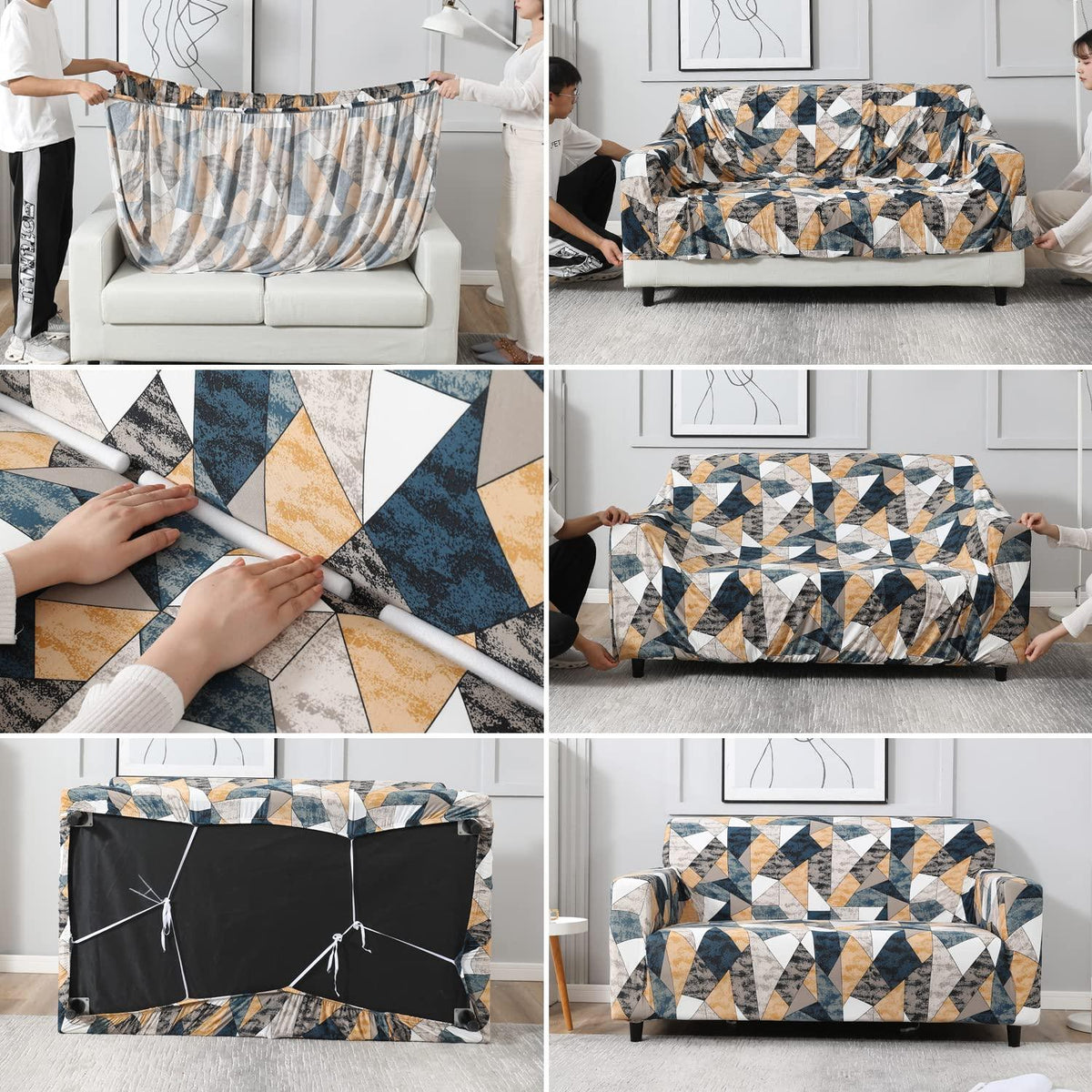 Multicolor Geometric Print – Step-by-step guide to put on an elastic sofa cover