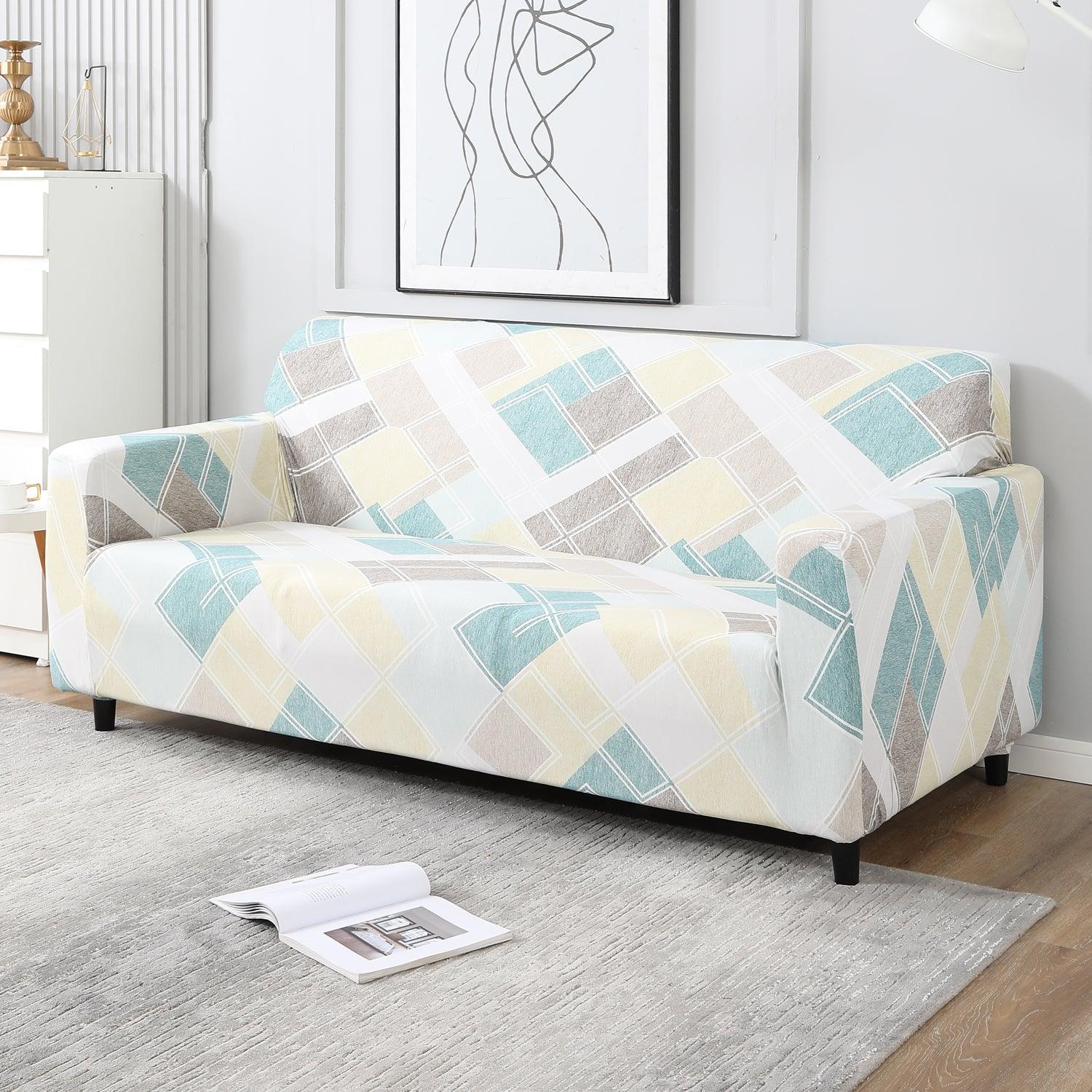 Elastic Stretchable Printed Sofa Cover, Pastel Diamond - HOKIPO | Har Ghar ka Humsafar