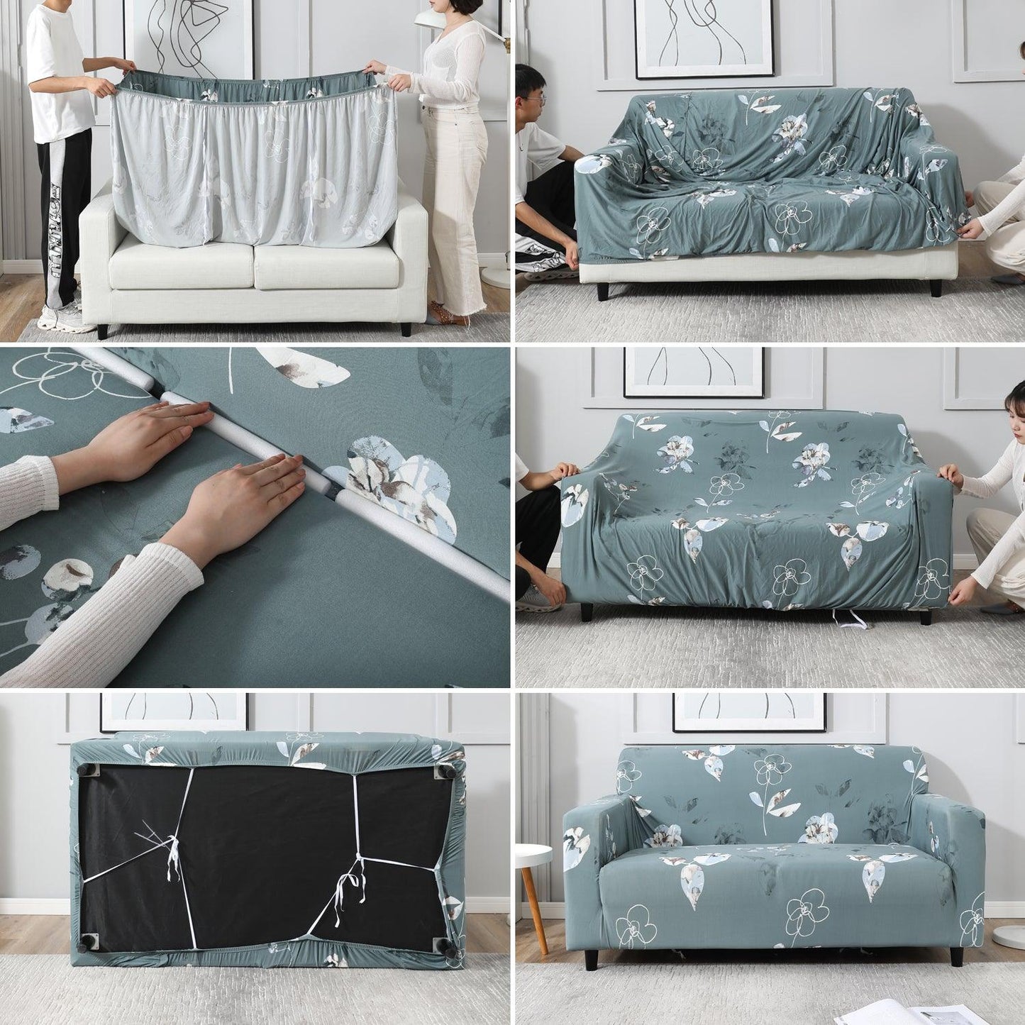 Step-by-step guide on How to put on Smokey Grey elastic sofa cover