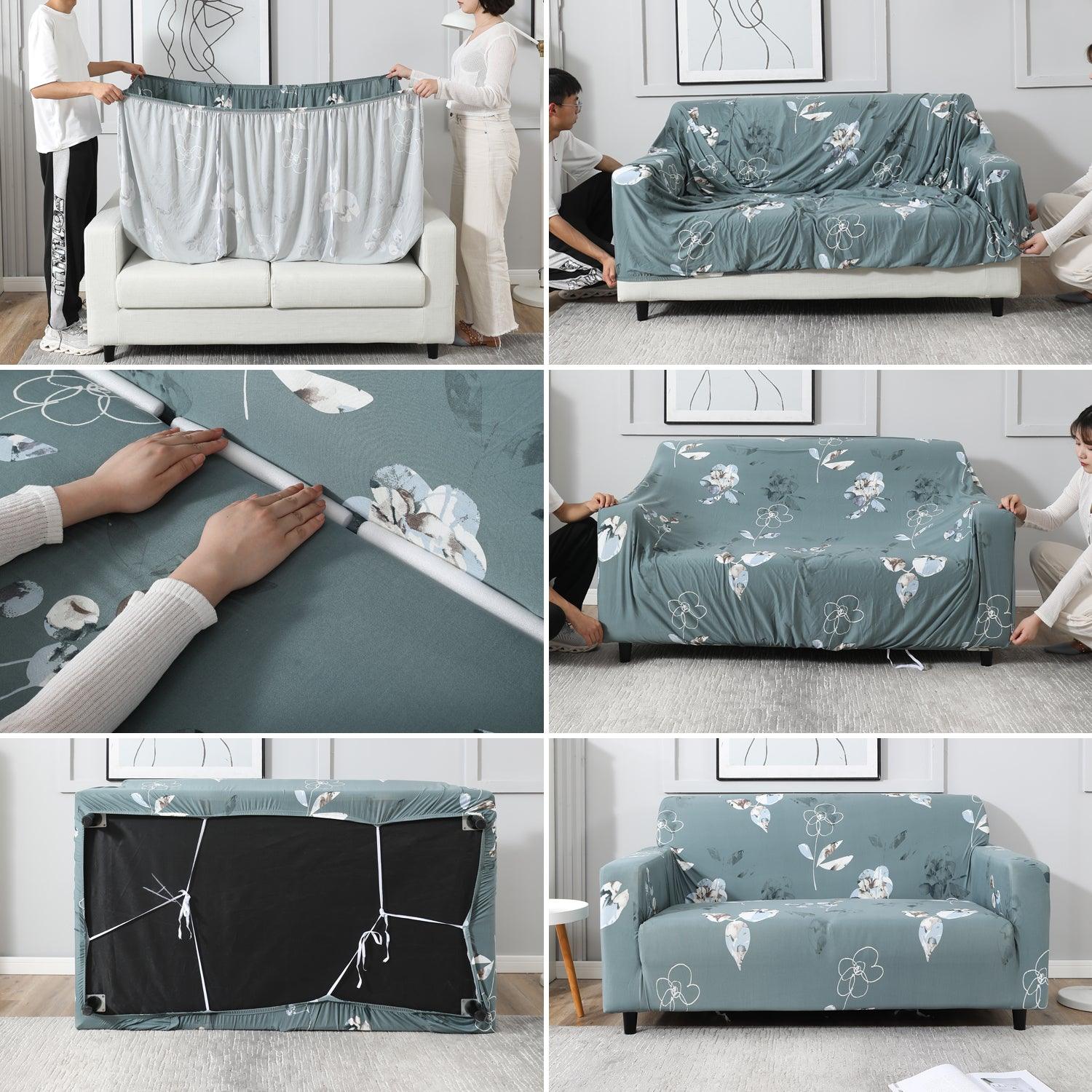 Step-by-step guide on How to put on Smokey Grey elastic sofa cover