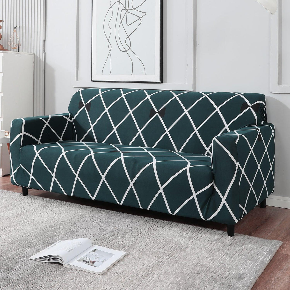 Teal Diamond elastic 3 seater sofa cover​s
