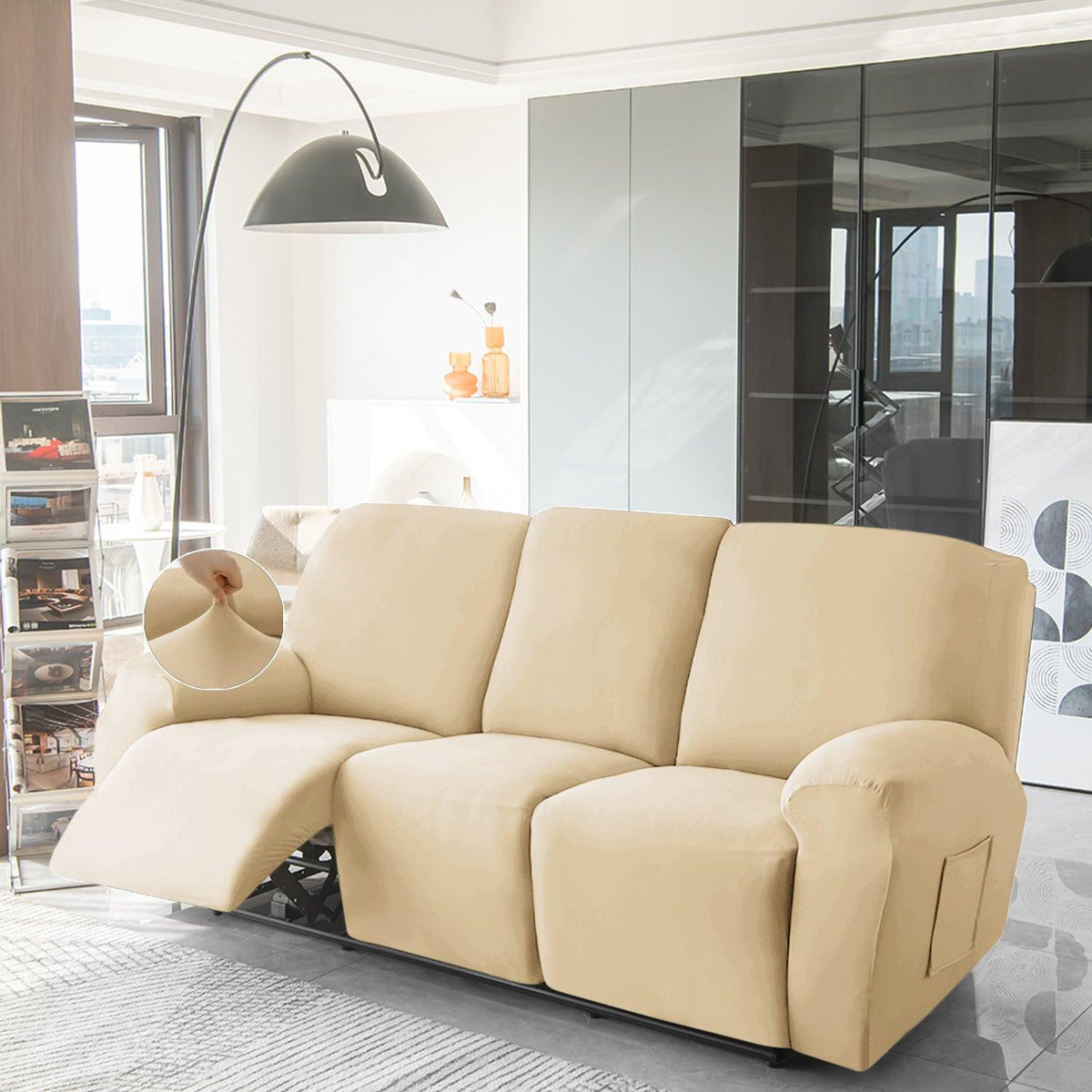 3 seater Beige Colour elastic stretchable polyester recliner sofa cover
