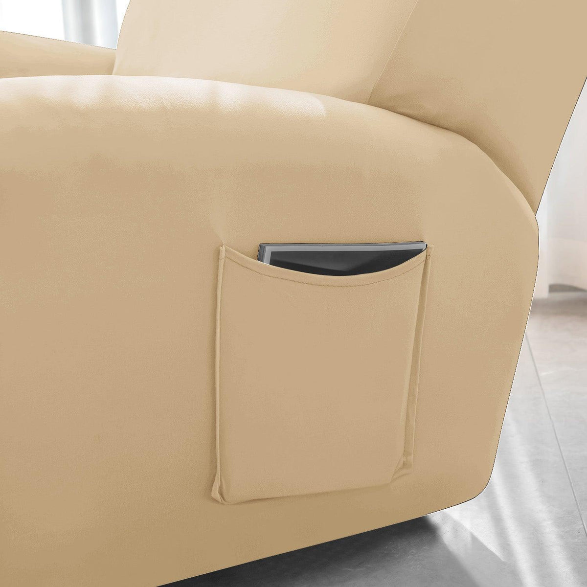 Best Beige Colour1, 2, 3 seater elastic recliner sofa cover with pockets
