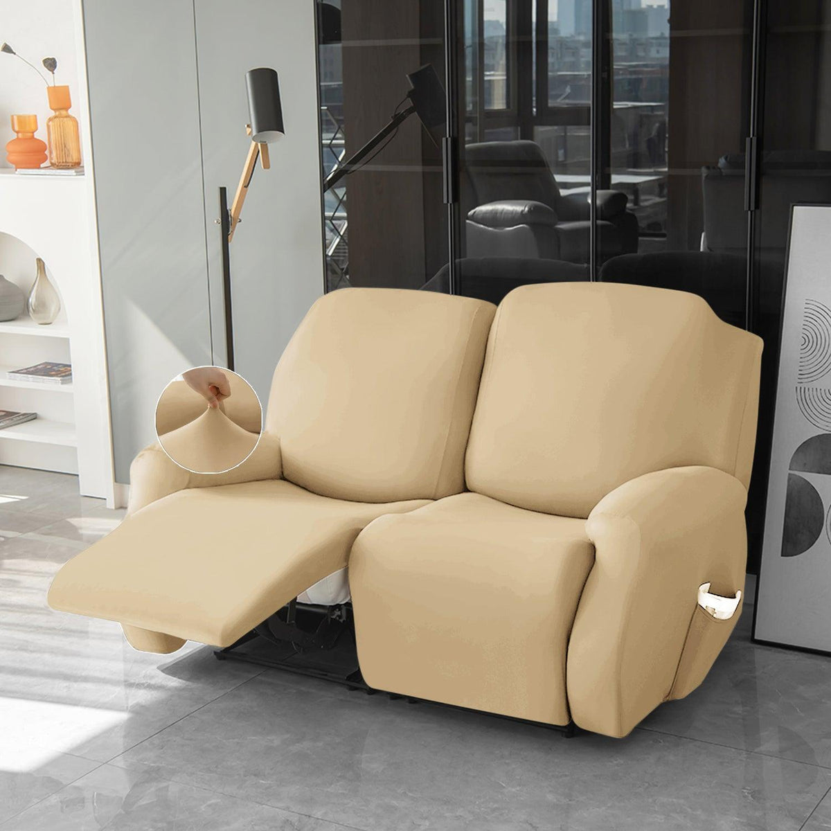 buy 2 seater Beige Colour elastic stretchable polyester recliner sofa cover
