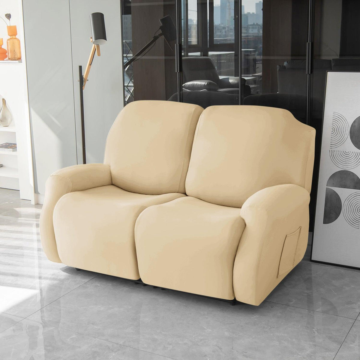 two seater Beige Colour elastic stretchable polyester recliner cover
