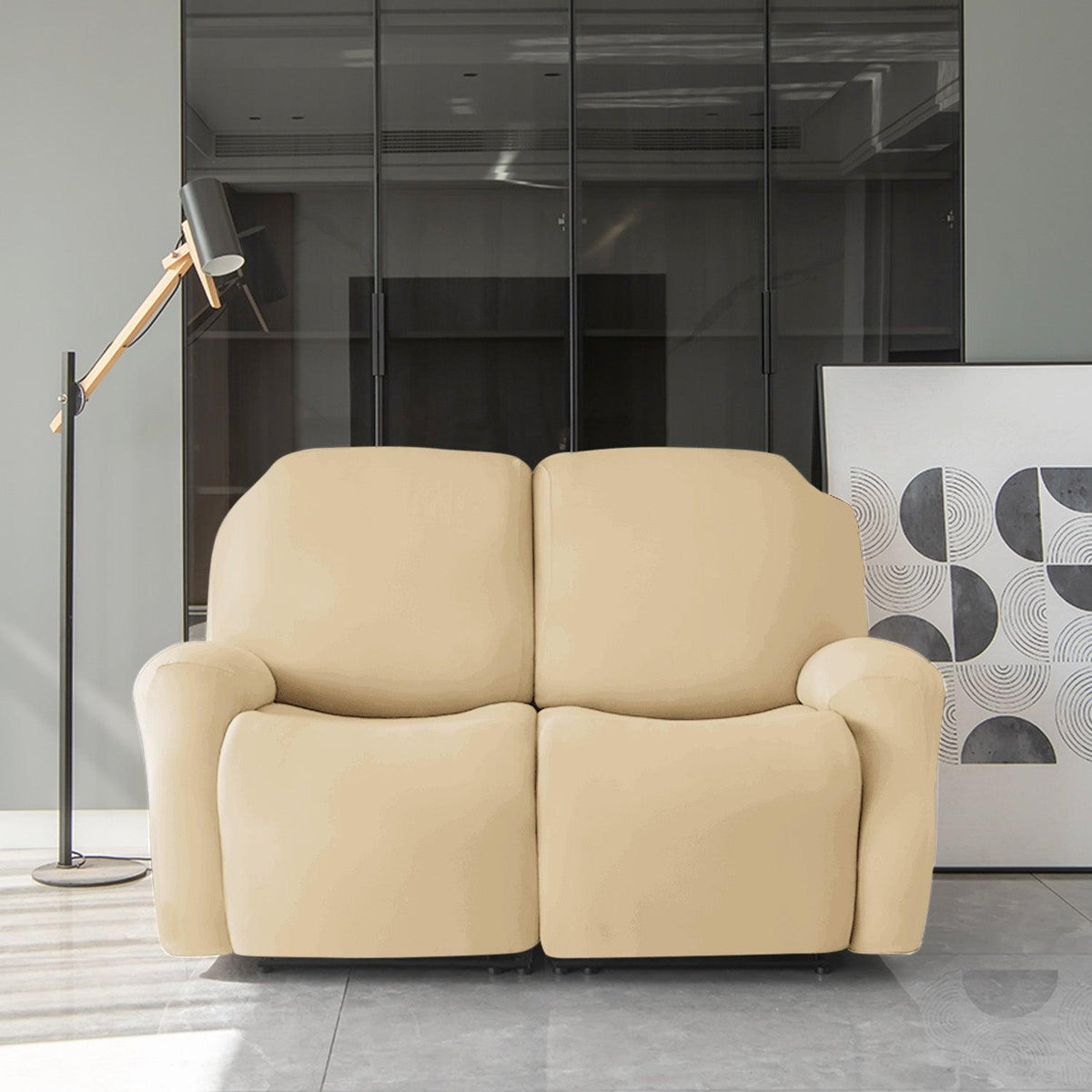 two seater Beige Colour elastic stretchable polyester recliner cover
