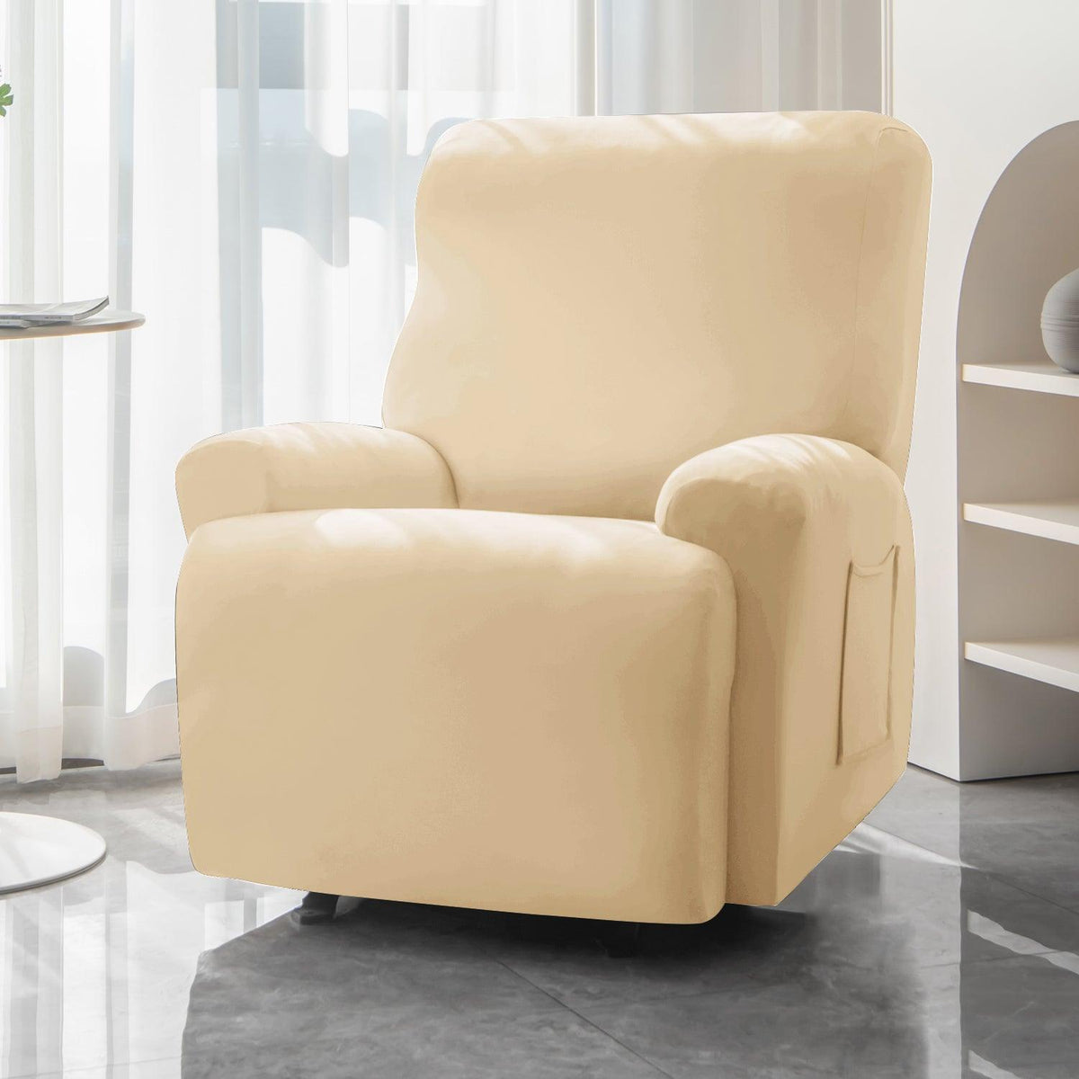 Beige Colour elastic full fitted recliner chair covers​ 
