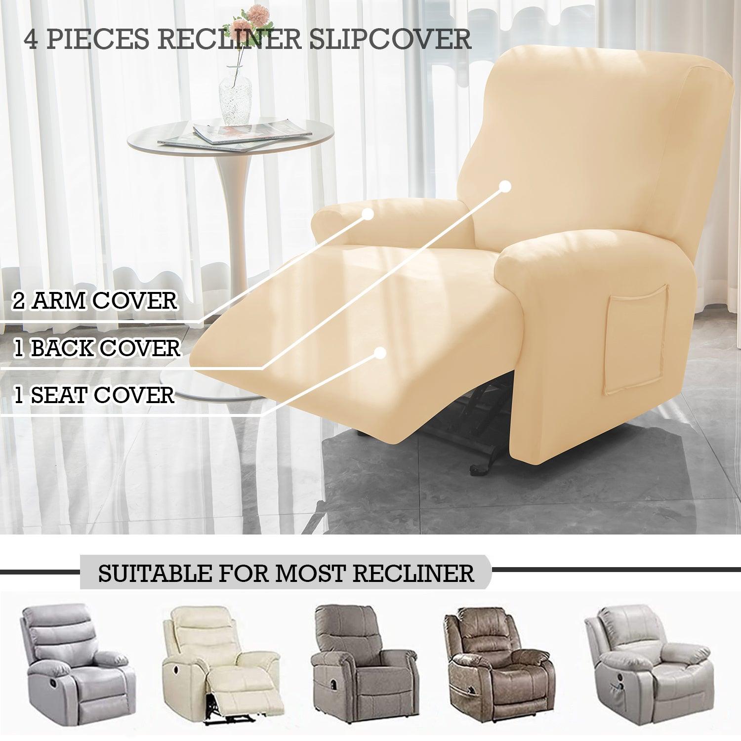 Elastic Stretchable Recliner Sofa Cover, Beige - HOKIPO | Har Ghar ka Humsafar