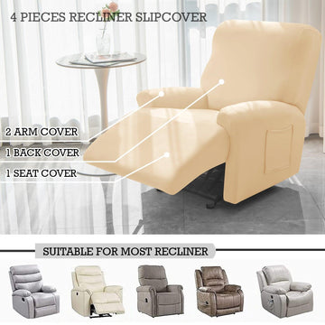 Beige Colour Elastic Recliner Sofa Covers 1, Seater - Main Image