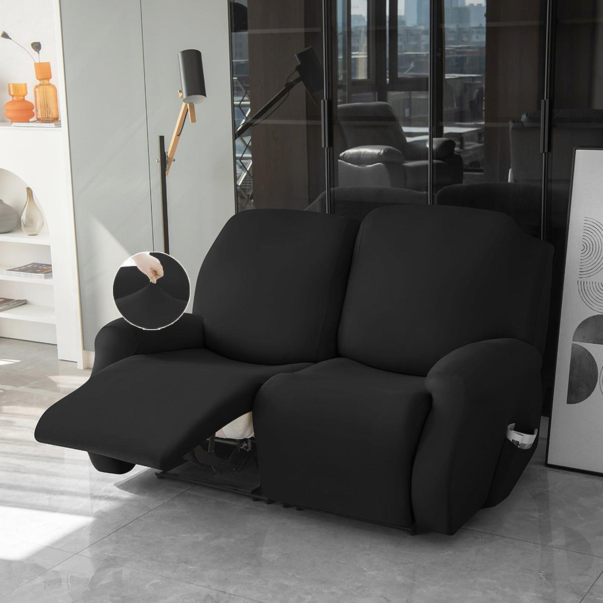 Buy 2 seater Black Colour elastic stretchable polyester recliner sofa cover
