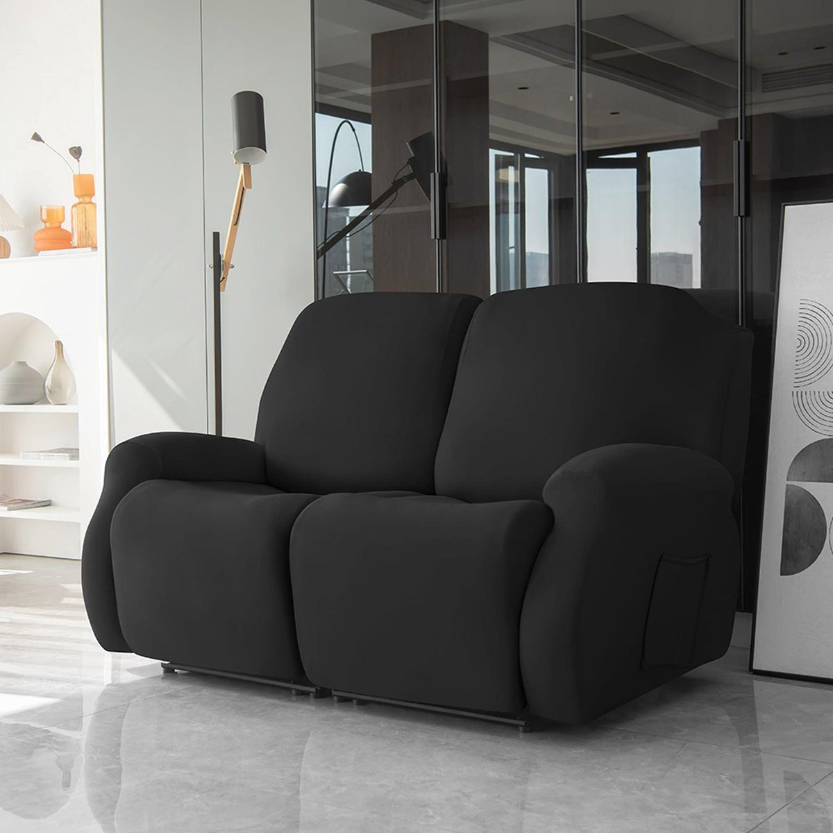 two seater Black Colour elastic stretchable polyester recliner cover

