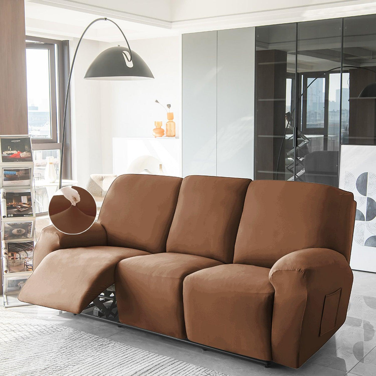 3 seater Brown Colour elastic stretchable polyester recliner sofa cover
