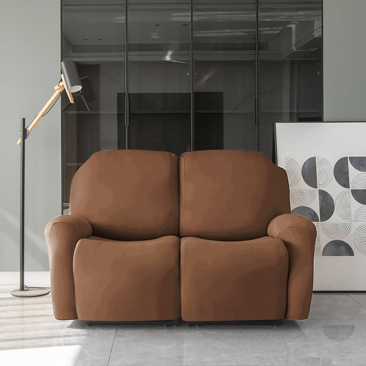 Buy 2 seater Brown Colour elastic stretchable polyester recliner sofa cover

