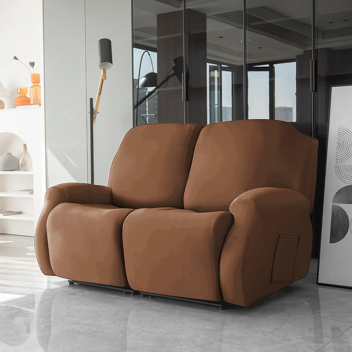 2 seater Brown Colour stretchable elastic polyester recliner cover

