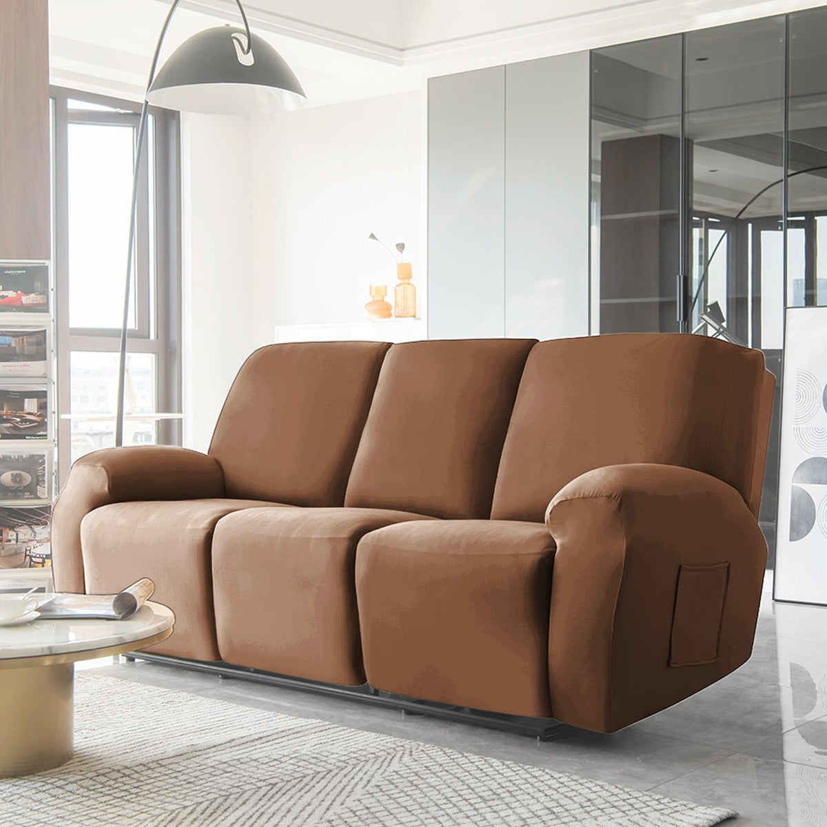 Stylish three seater Brown Colour elastic stretchable polyester recliner cover
