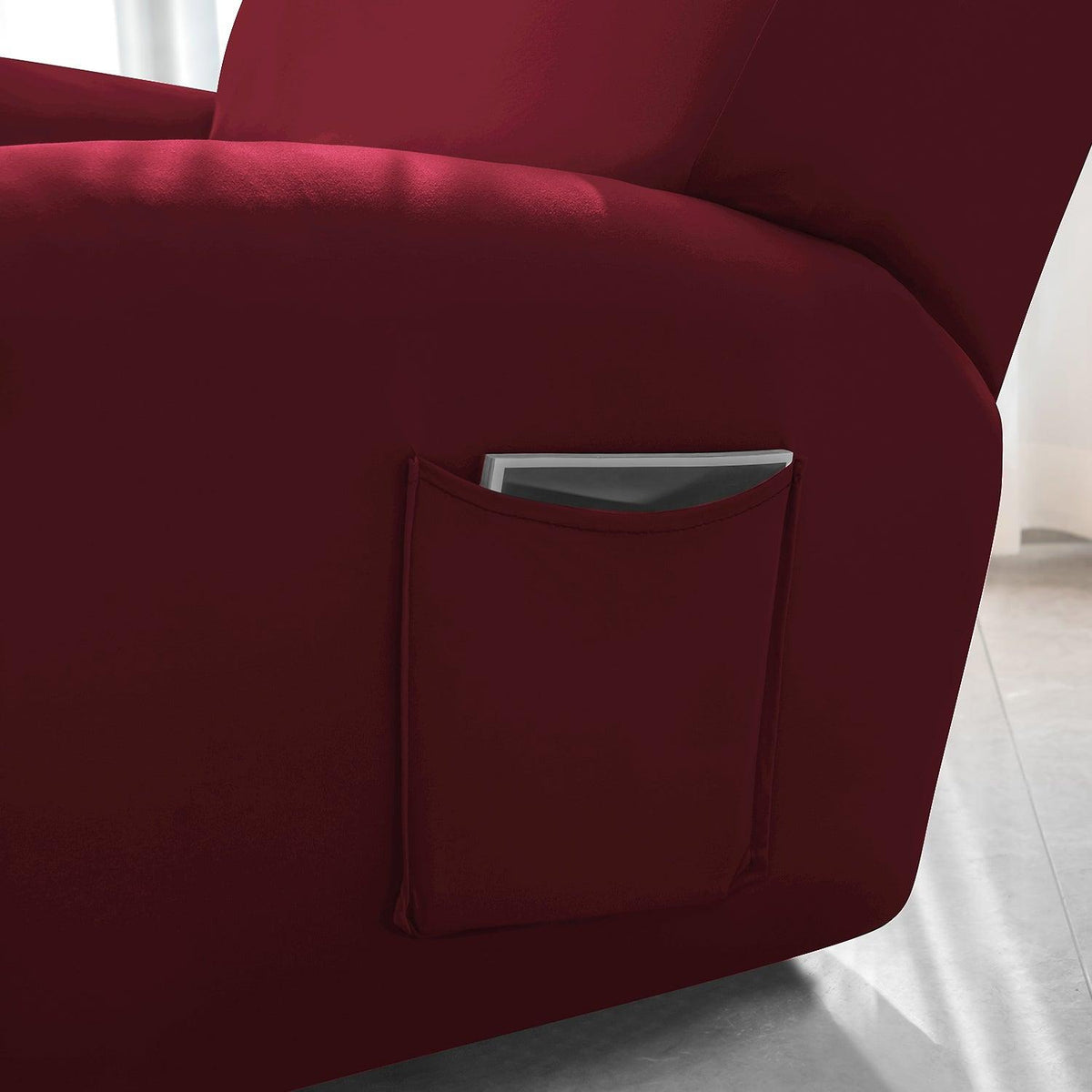 Best Bright Burgundy Colour1, 2, 3 seater elastic recliner sofa cover with pockets
