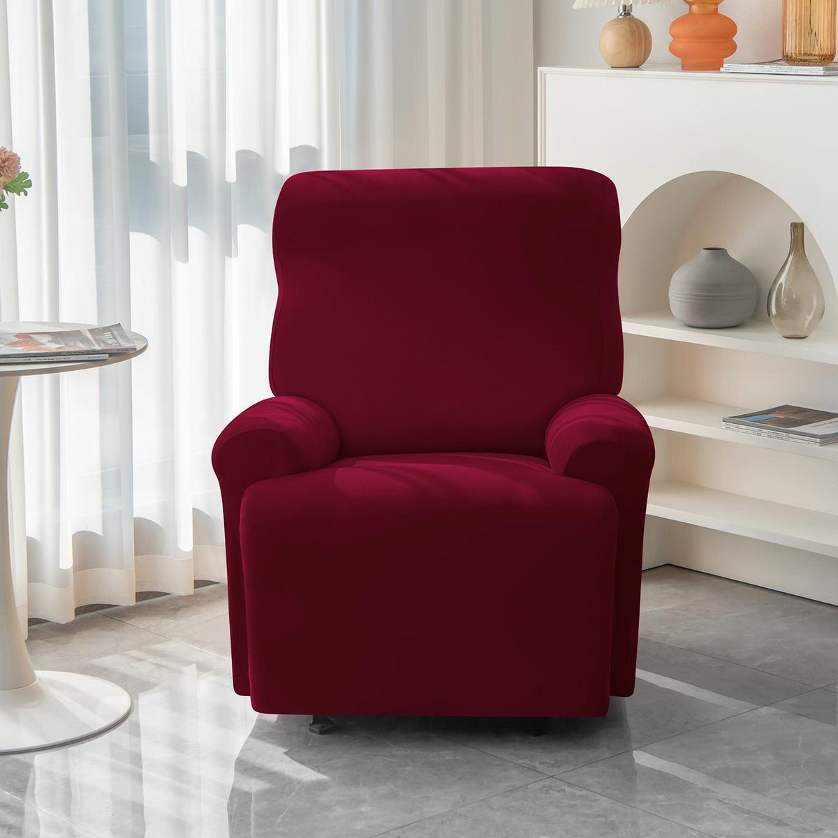 Bright Burgundy Colour elastic full fitted recliner chair covers​ 
