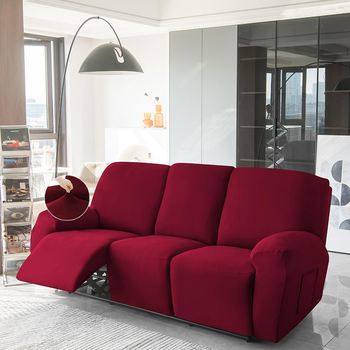 3 seater Bright Burgundy Colour elastic stretchable polyester recliner sofa cover
