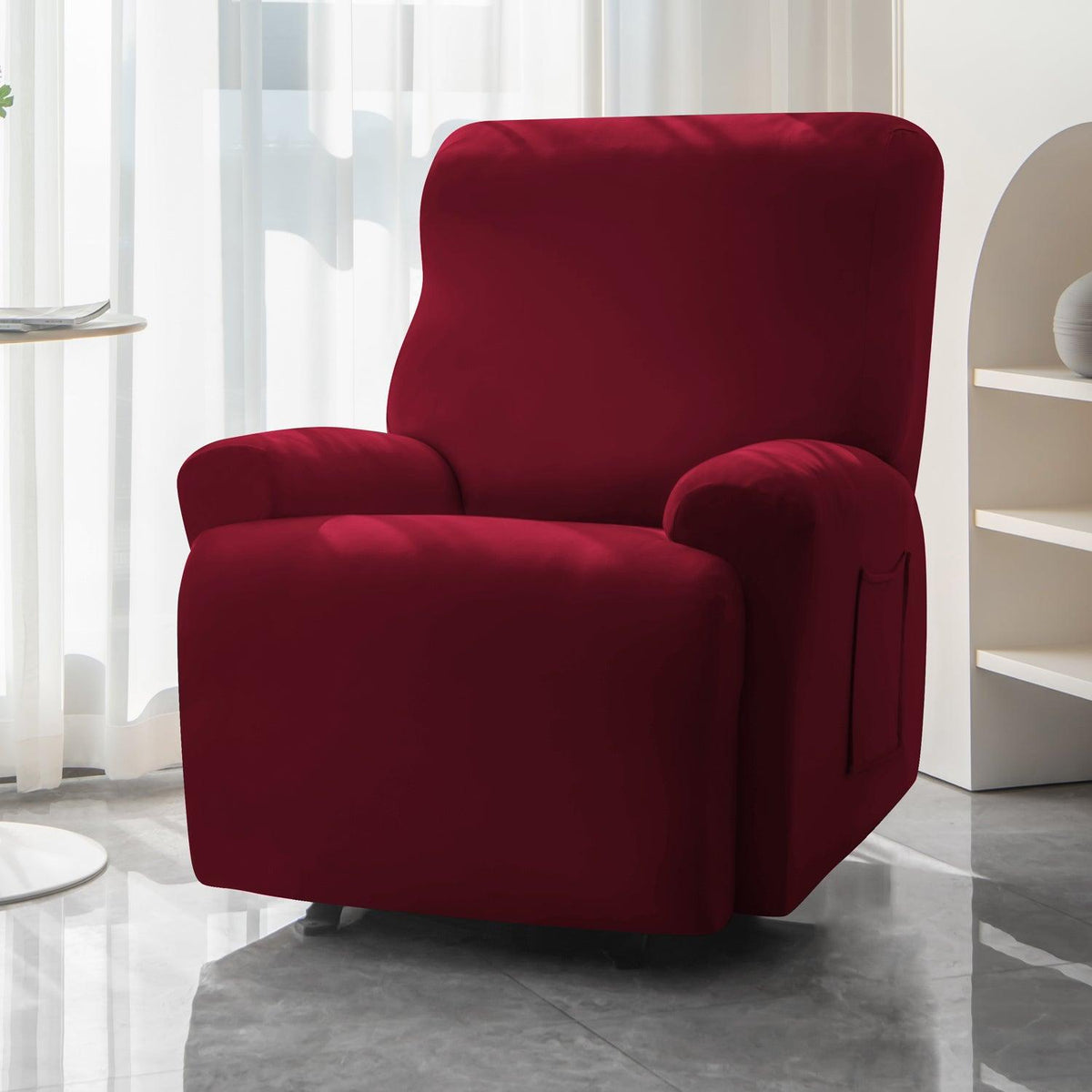 Buy Bright Burgundy Colour elastic stretchable polyester 1 seater recliner sofa cover
