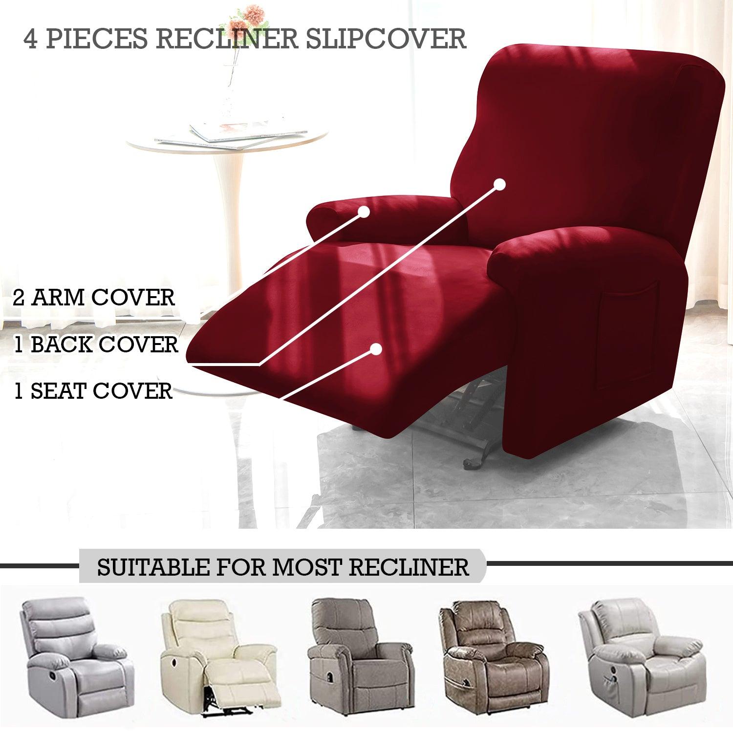 Elastic Stretchable Recliner Sofa Cover, Burgundy - HOKIPO | Har Ghar ka Humsafar