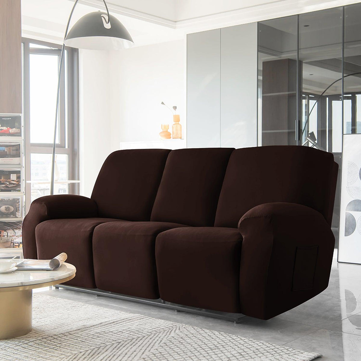 Stylish three seater Coffee Colour elastic stretchable polyester recliner cover
