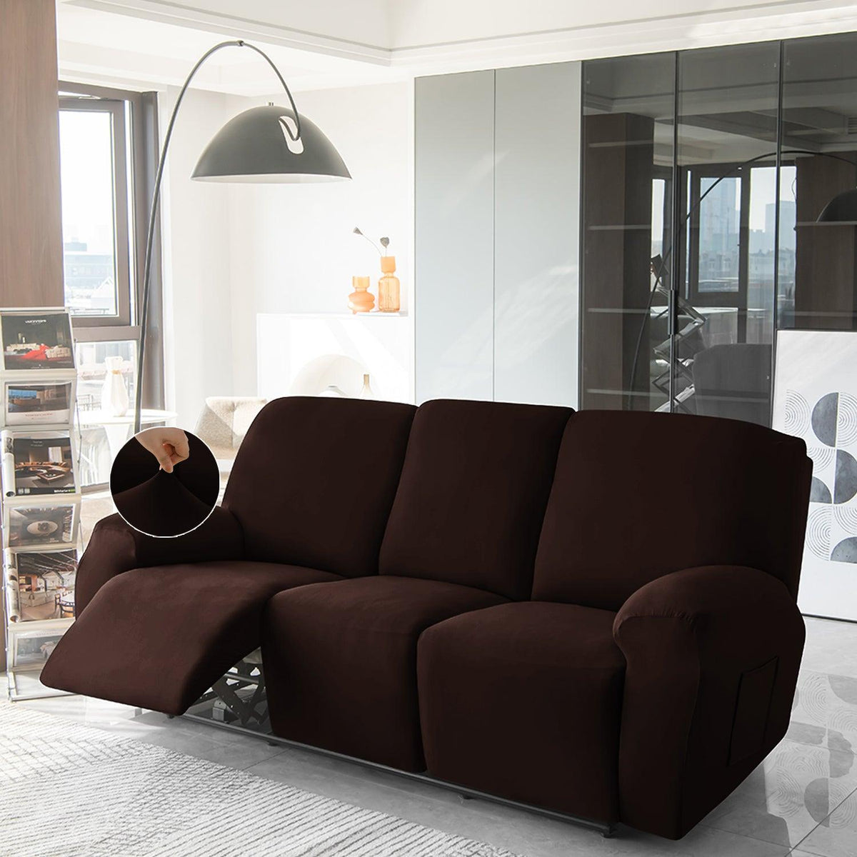 3 seater Coffee Colour elastic stretchable polyester recliner sofa cover
