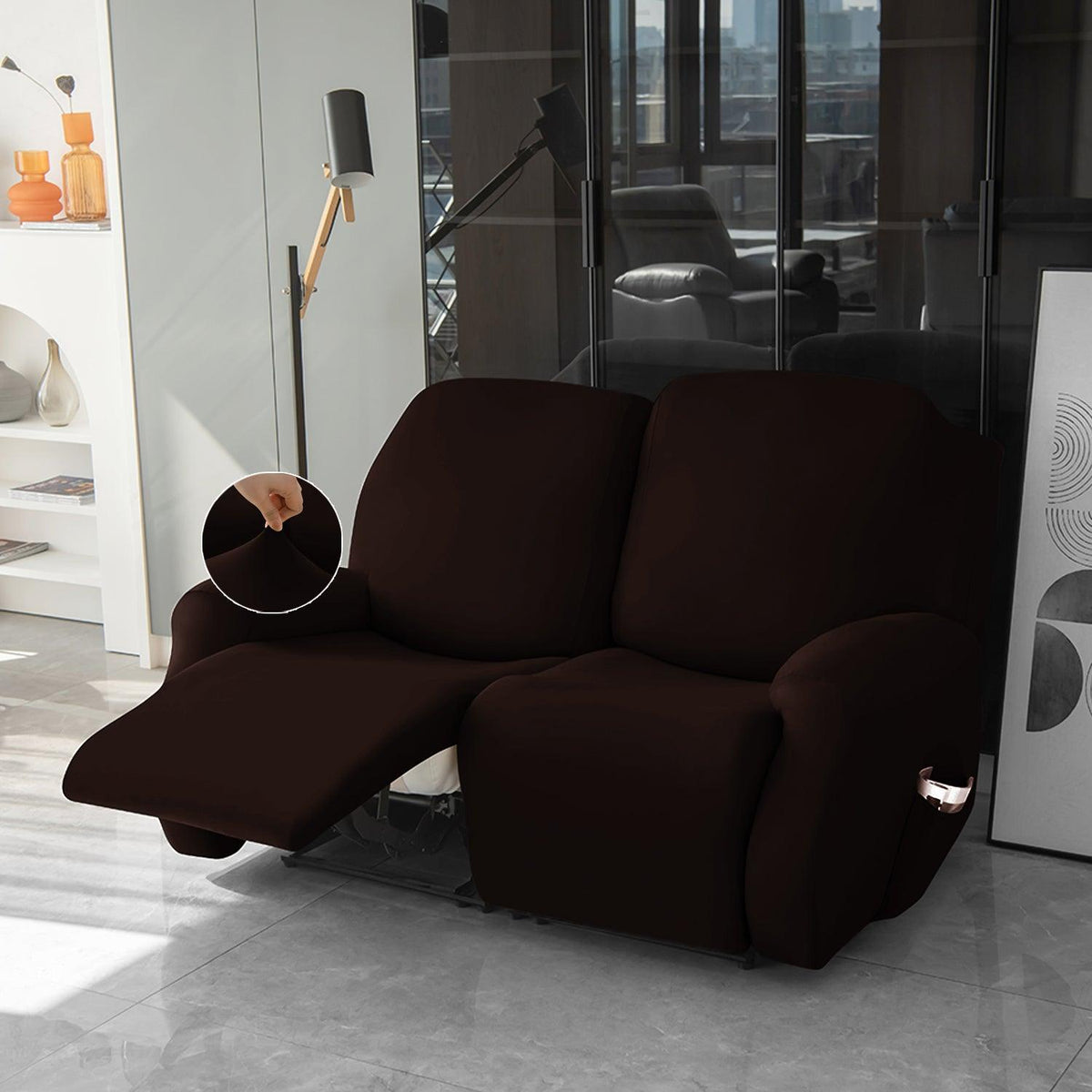 Buy 2 seater Coffee Colour elastic stretchable polyester recliner sofa cover
