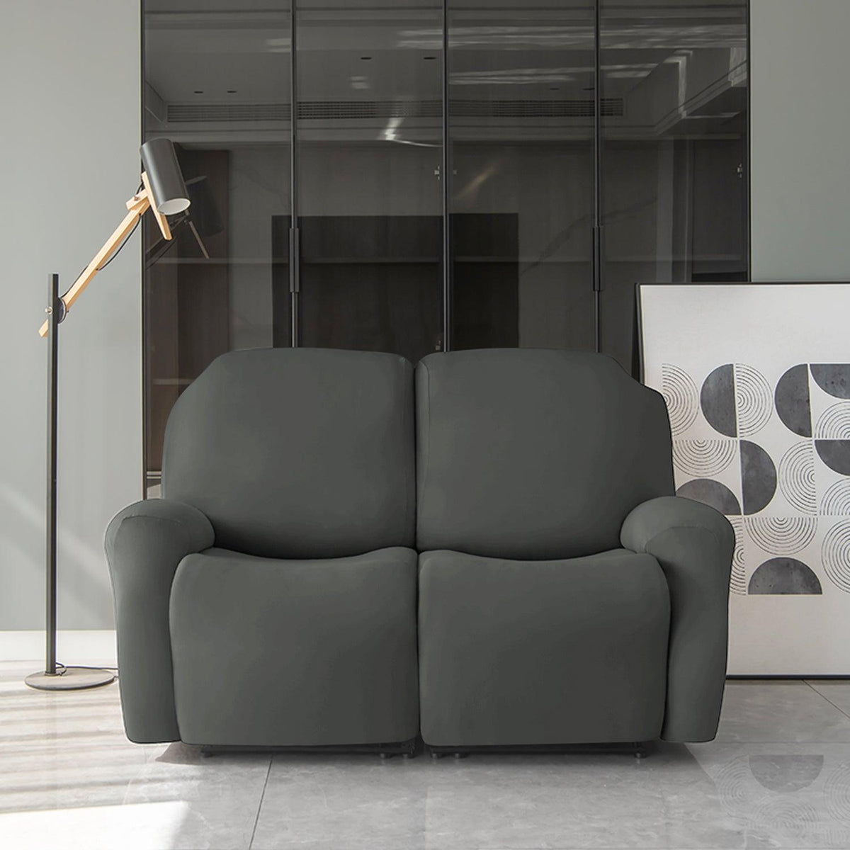 two seater Grey Colour elastic stretchable polyester recliner cover
