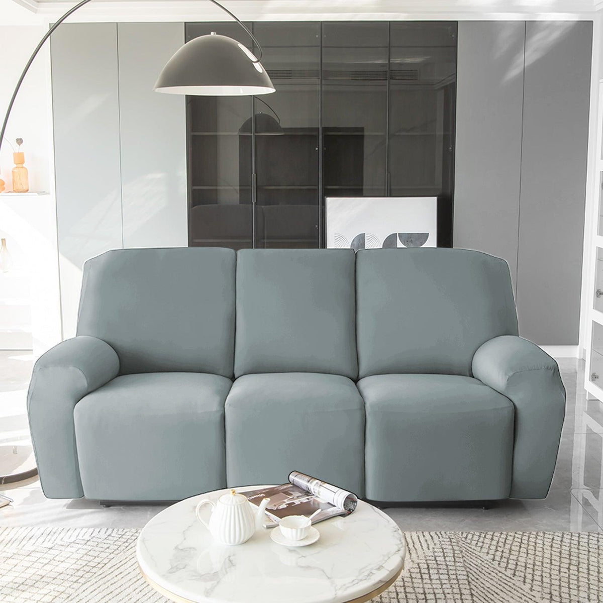 3 seater Smokey Grey Colour elastic stretchable polyester recliner sofa cover
