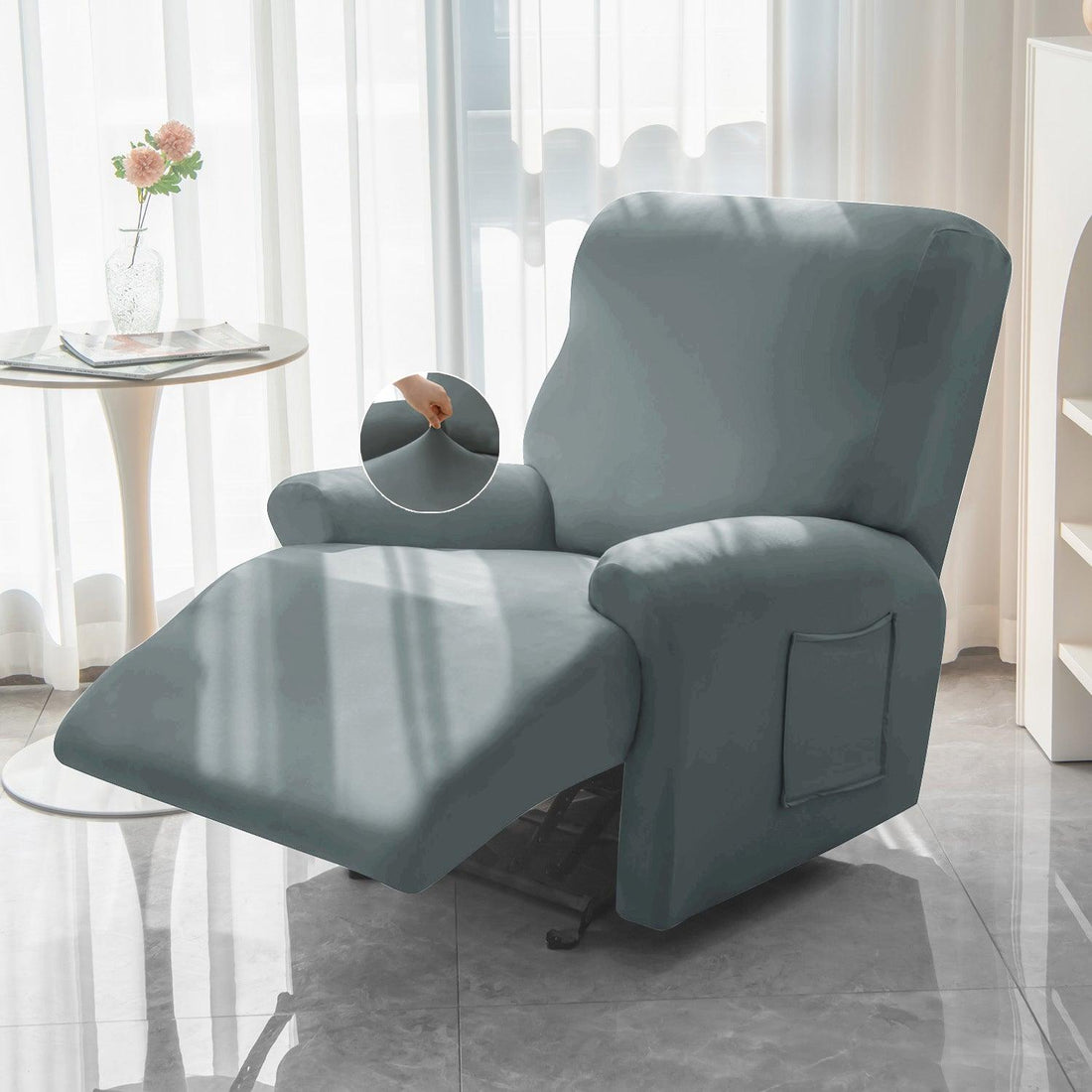 Buy Smokey Grey Colour Elastic stretchable recliner chair covers​

