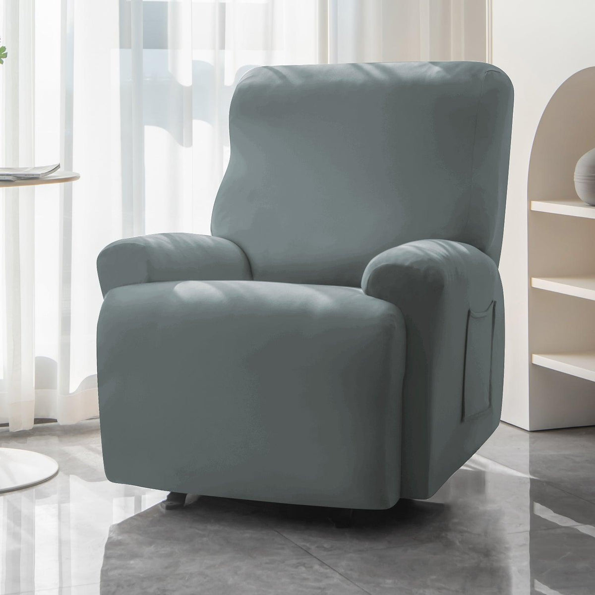 Buy Smokey Grey Colour elastic stretchable polyester 1 seater recliner sofa cover
