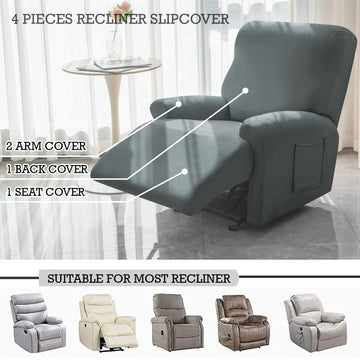 Elastic Stretchable Recliner Sofa Cover, Smokey Grey - HOKIPO | Har Ghar ka Humsafar