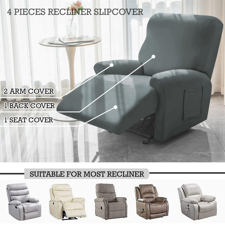 Elastic Stretchable Recliner Sofa Cover, Smokey Grey - HOKIPO | Har Ghar ka Humsafar