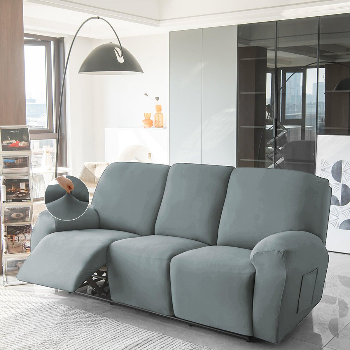 3 seater Smokey Grey Colour elastic stretchable polyester recliner sofa cover
