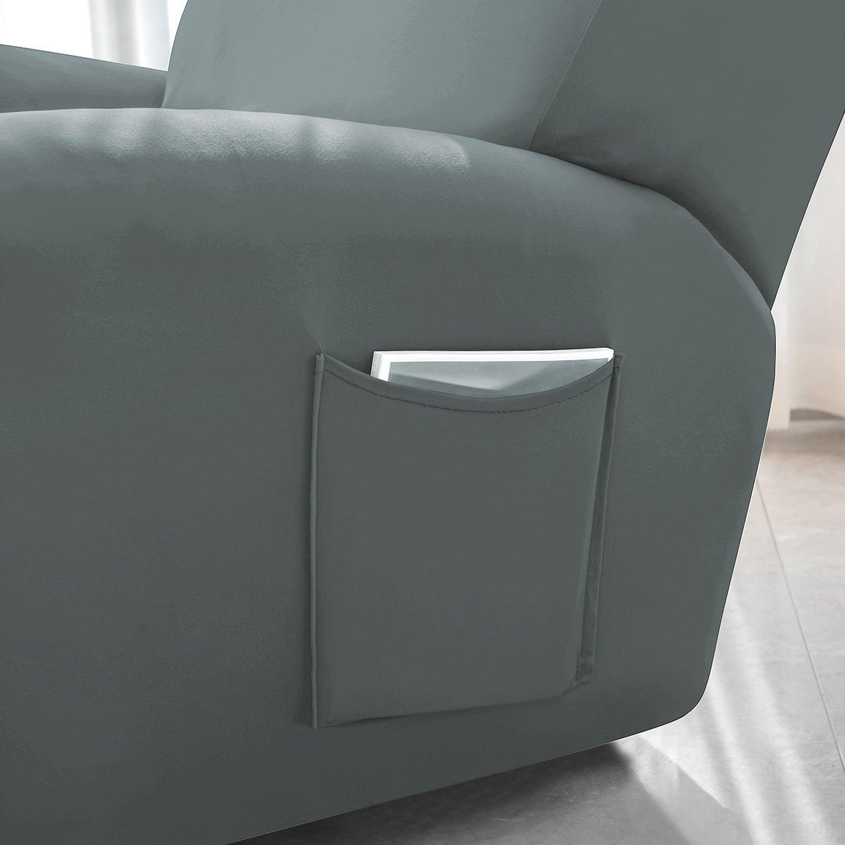 Buy Best Smokey Grey Colour1, 2, 3 seater elastic recliner sofa cover with pockets
