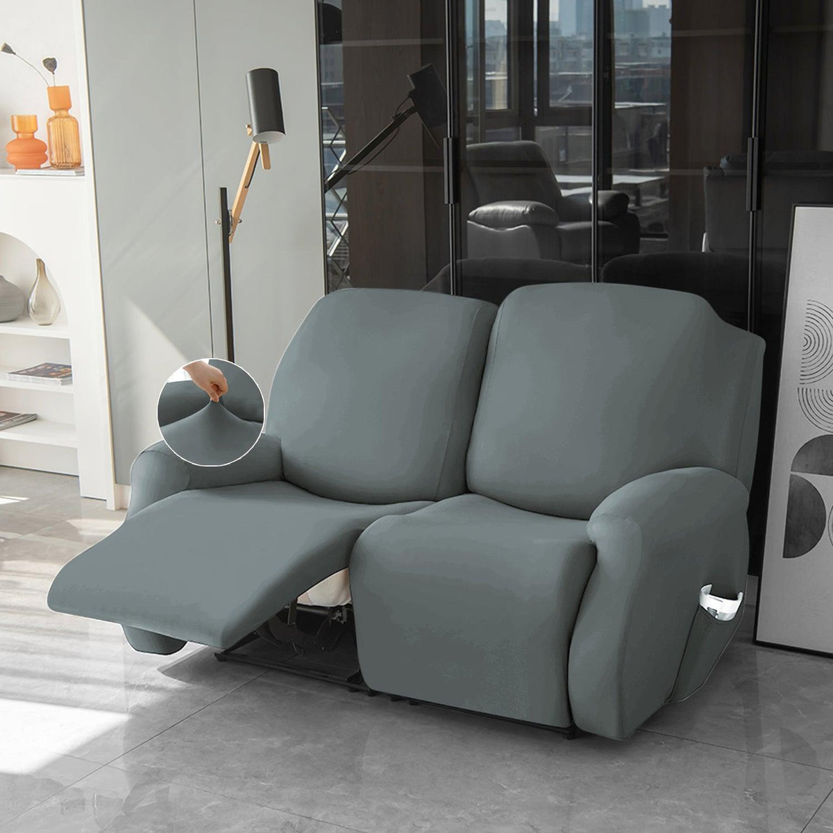 Buy 2 seater Smokey Grey Colour elastic stretchable polyester recliner sofa cover
