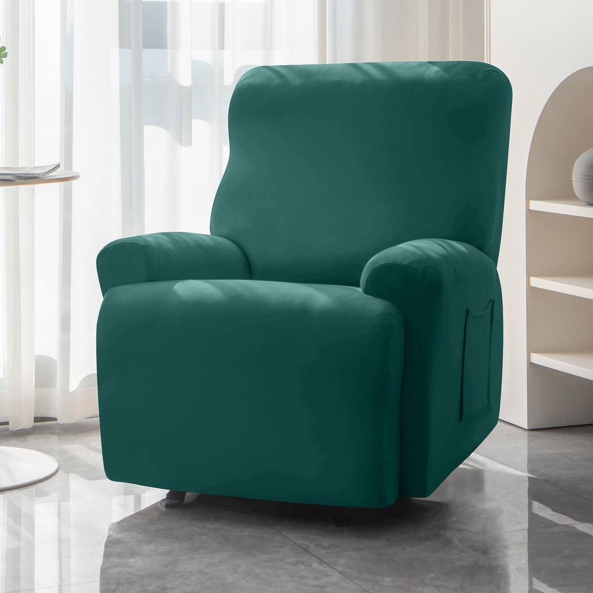 Teal Colour  elastic stretchable polyester 1 seater recliner sofa cover
