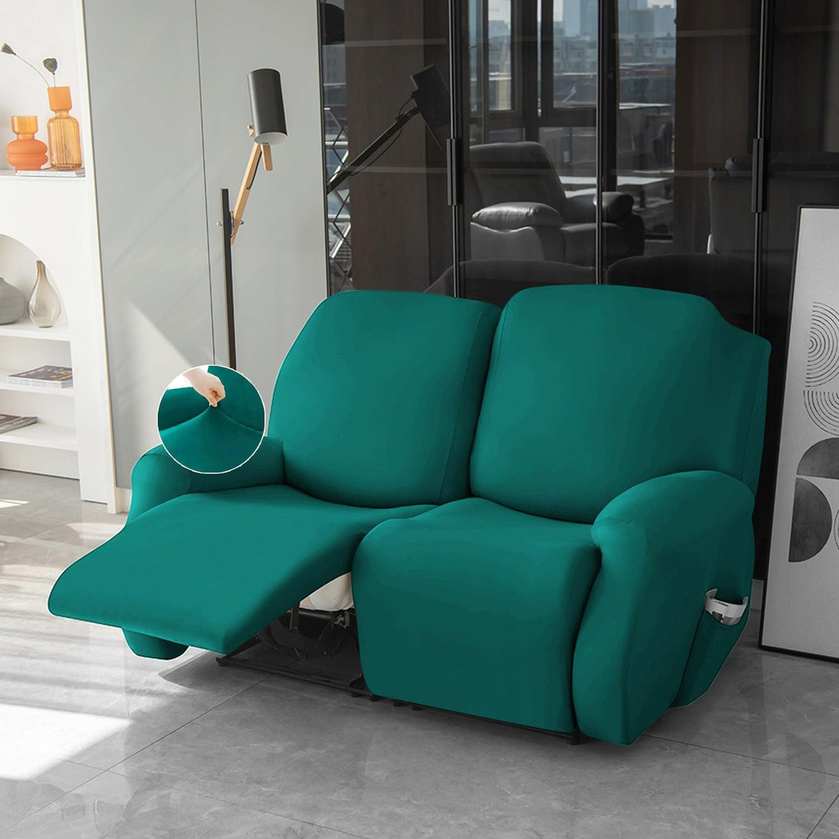 Stylish 2 seater Teal Colour  elastic stretchable polyester recliner sofa cover

