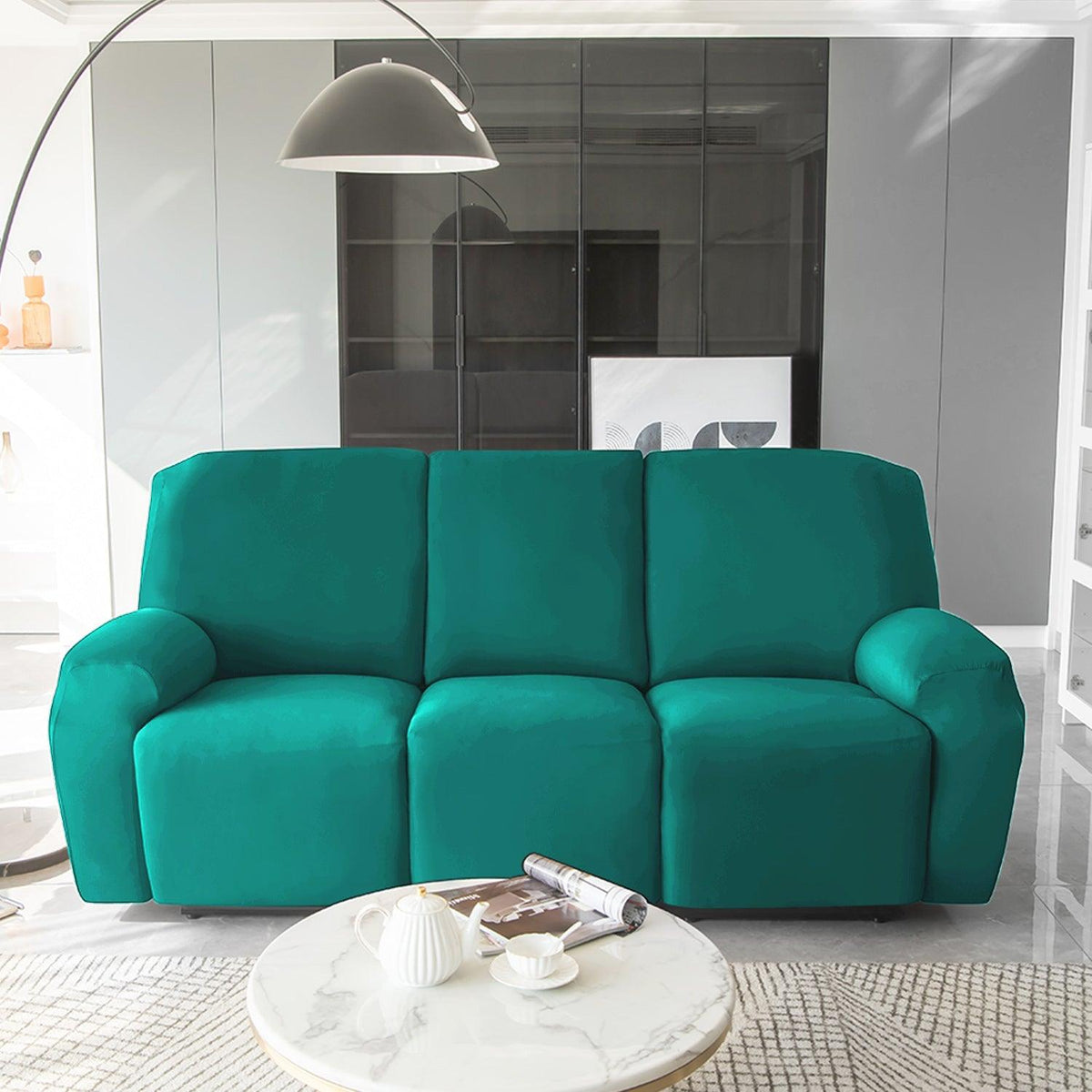 Stylish three seater Teal Colour  elastic stretchable polyester recliner cover
