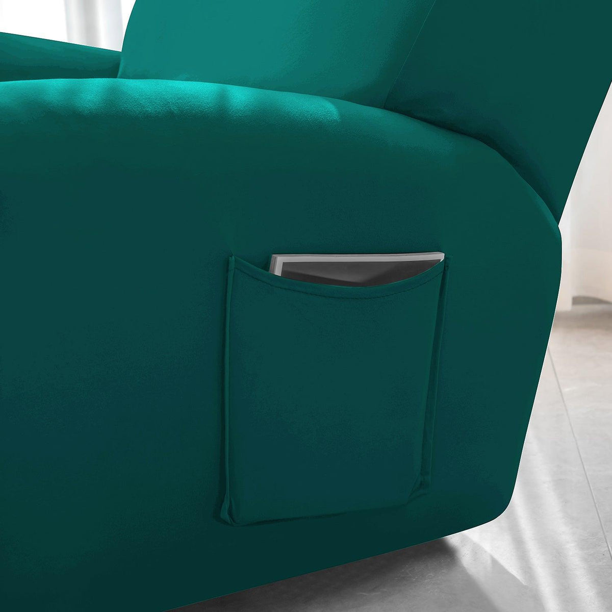 Best Teal Colour 1, 2, 3 seater elastic recliner sofa cover with pockets
