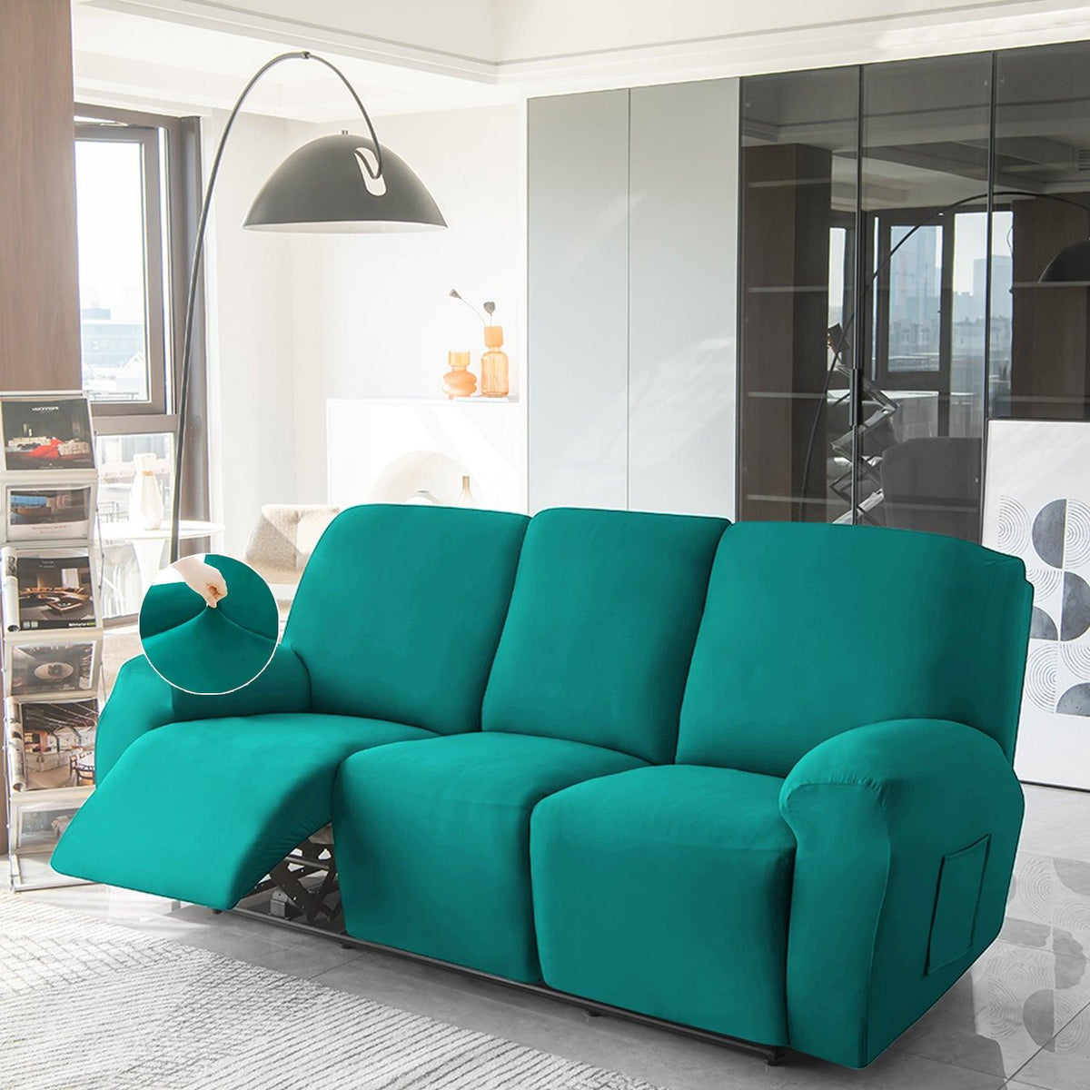 3 seater Teal Colour  elastic stretchable polyester recliner sofa cover

