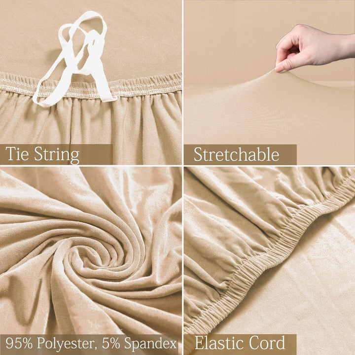 Plain beige elastic sofa cover set