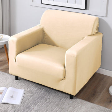 Plain beige elastic 1 seater sofa cover​
