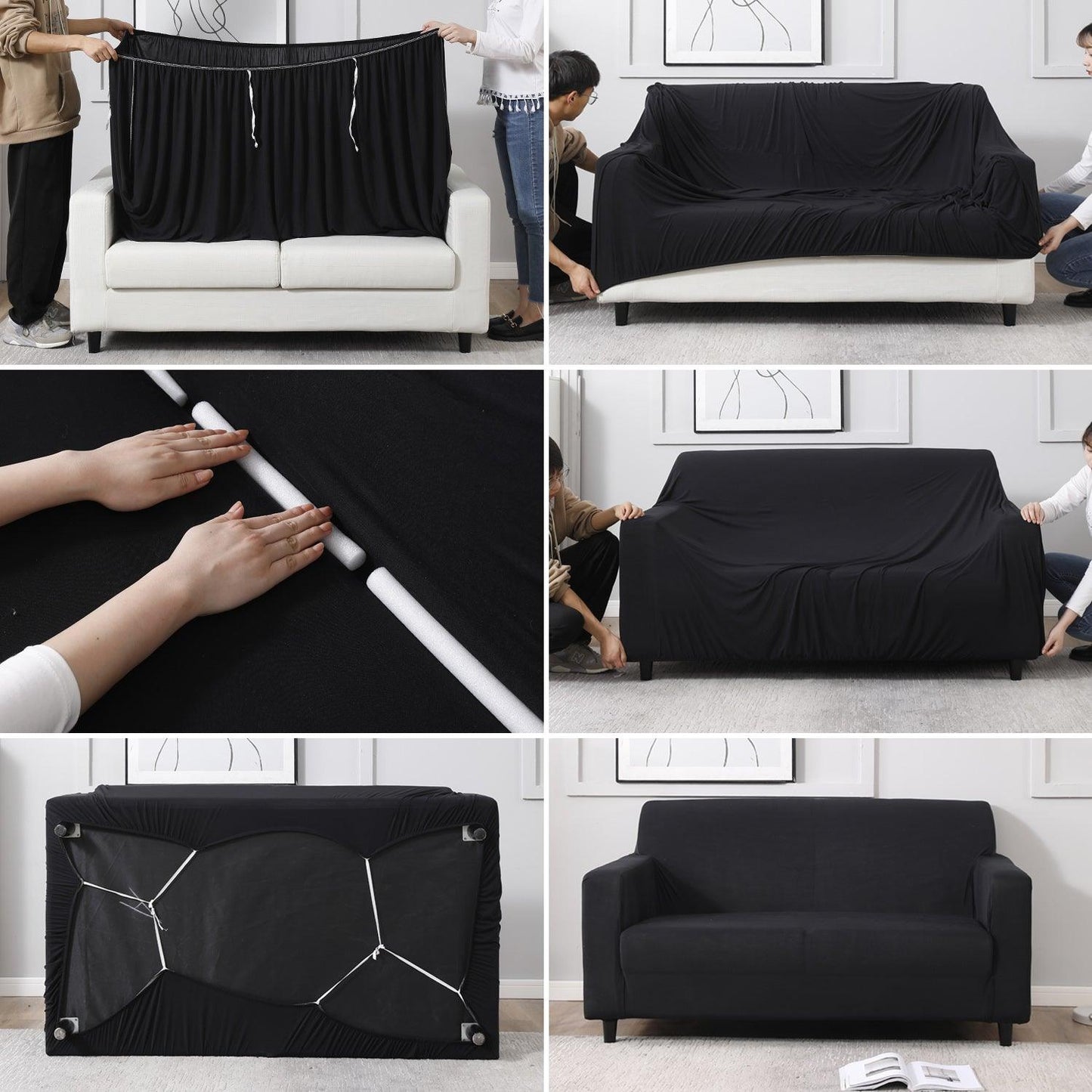 Elastic Stretchable Sofa Cover, Black - HOKIPO | Har Ghar ka Humsafar