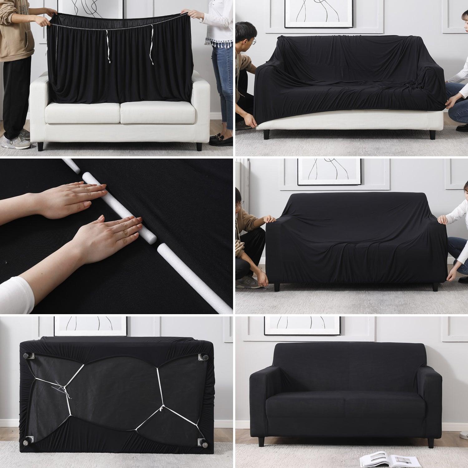 Elastic Stretchable Sofa Cover, Black - HOKIPO | Har Ghar ka Humsafar