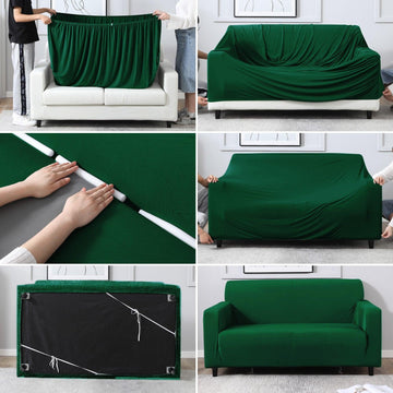 Step-by-step guide on How to put on Bottle Green Colour elastic sofa cover

