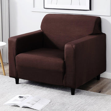 Plain chocolate brown elastic single seater sofa cover​  
