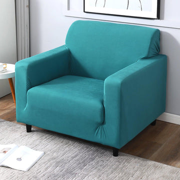 Dark Cyan colour plain non slip single sofa cover