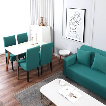 Dark Cyan colour plain matching elastic covers for sofa and chairs